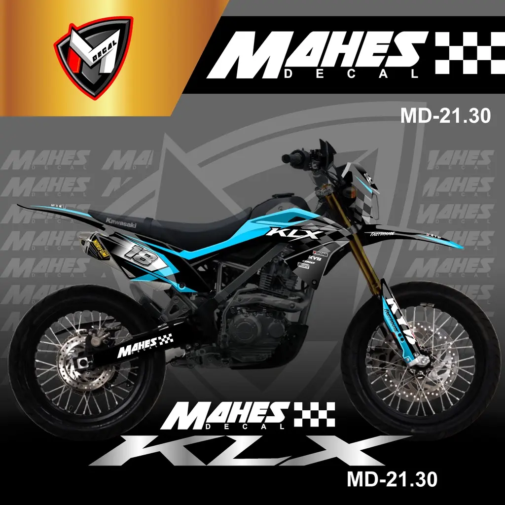 Decal Sticker Motor Cross KLX 150 BF Fullbody - Dekal Stiker Custom KLX BF / G /Extreme Desain Trail Simple Minimalis Grafis Supermoto MD 21.30