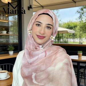 Muslimah Watercolor Cotton Shawl Printed Scarf For Women Muslim Hijab Tie-Dye Tudung Bawal Muslim Headscarf