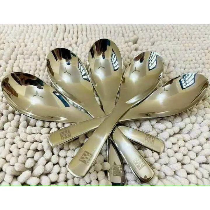 Set 5 Thìa inox kháng khuẩn loại cán ngắn dày dặn, full hộp muỗng  để 5  muỗng 5