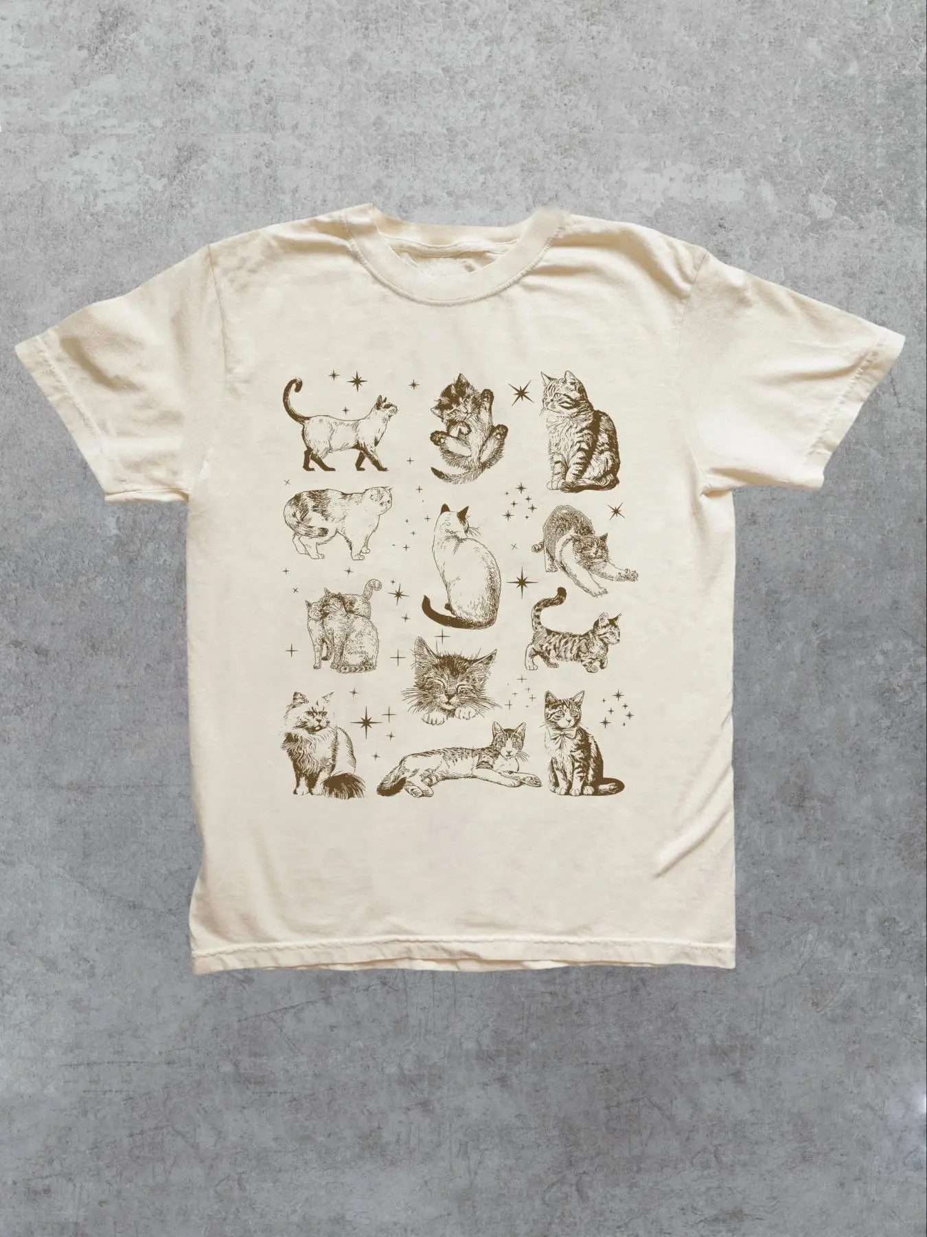 Women's Cute Cat  Print Round Neck Tee, Casual Short Sleeve T-shirt for Summer, Ladies Clothes for Daily Wear
