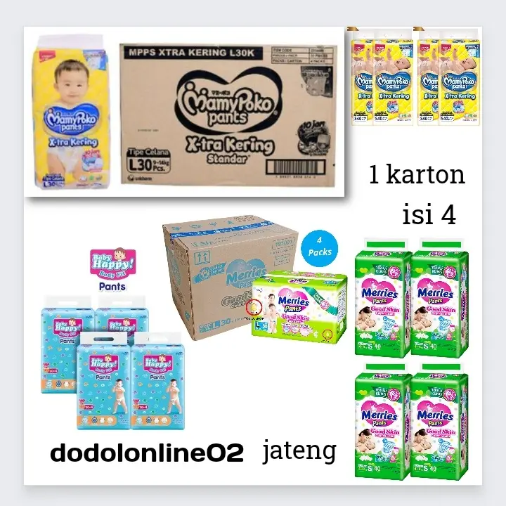 Popok 1 karton | mamypoko 1 karton | merries 1 karton | NBS 1 karton | Baby happy 1 karton Bayi Diapers