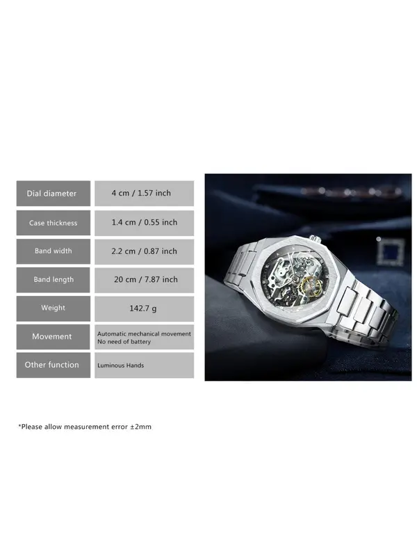 Men's Classic Business Rhinestone Decorated Analog Mechanical Watch, Fashion Watches for Men, Luminous Hands Watch for Party, Daily Clothing Decor, Trendy All-match & Exquisite Watch for Birthday Gift with Box 8