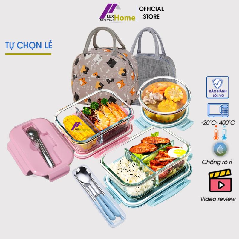 Hộp đựng cơm thủy tinh chia ngăn chống tràn dùng được trong lò vi sóng Luxhome