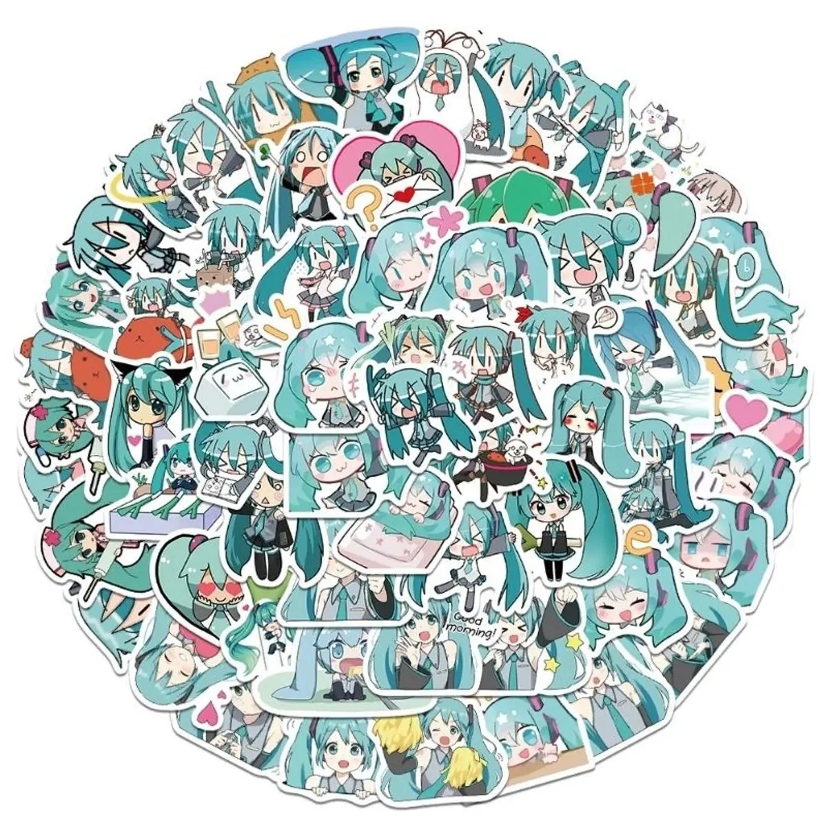 Set 12/36/ 60 sticker Hatsune Miku dán nón mũ bảo hiểm laptop vali sổ tay đàn guitar điện thȯại xe máy tủ lạnh