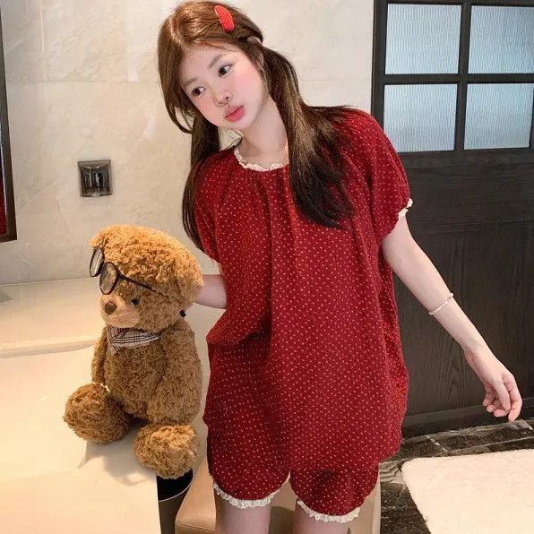 B04 Bộ PIJAMA/ Bộ ngủ chất Muslin họa tiết CHẤM BI cutie xinh xắn Áo Nữ Women