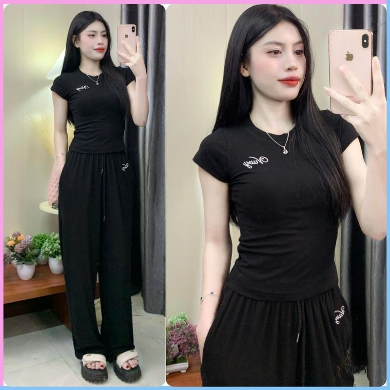 Sét đồ thể thao nữ Vuvy thêu nổi Áo chất zipcotton co dãn 4 chiều mix quần tăm nhung dày dặn SET92 7