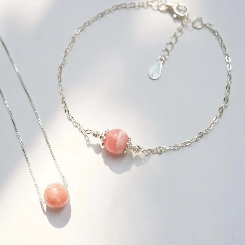 Lắc tay Đá Đào Hoa - Rhodochrosite bạc S925 Faerygem 1