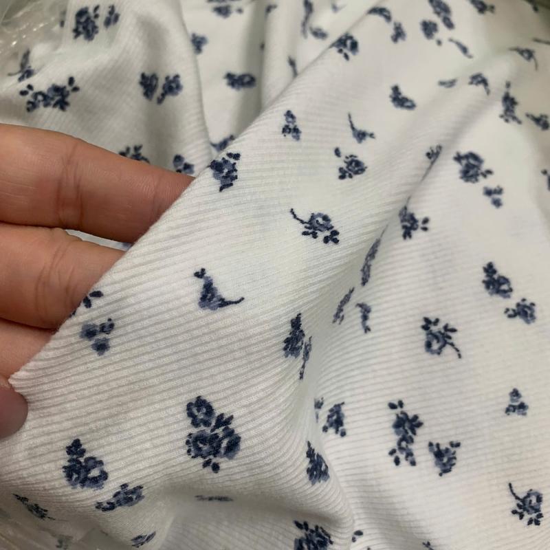 Product Introduction of 1 Mét Vải Thun Cotton Gân Borip 4 Chiều Nền Trắng Hoạ Tiết Hoa Nhí Xanh Đen Khổ 1m6 Hàng Công Ty 7