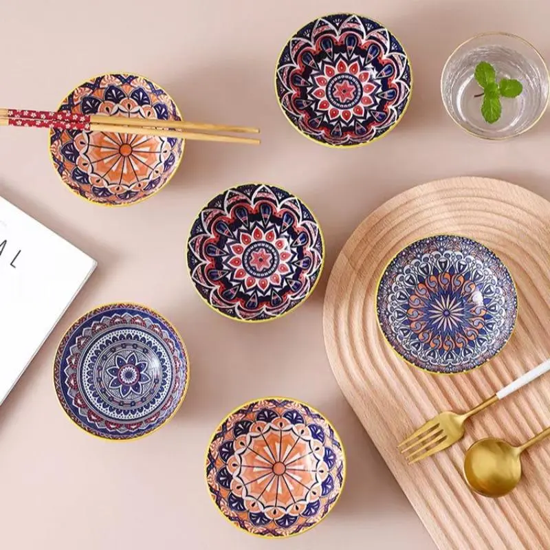 Boho Style Ceramic Tableware Set, Including Bowl & Plate & Spoon & Chopsticks & Gift Bag, Household Tableware Set for Home Kitchen Dining Room 8