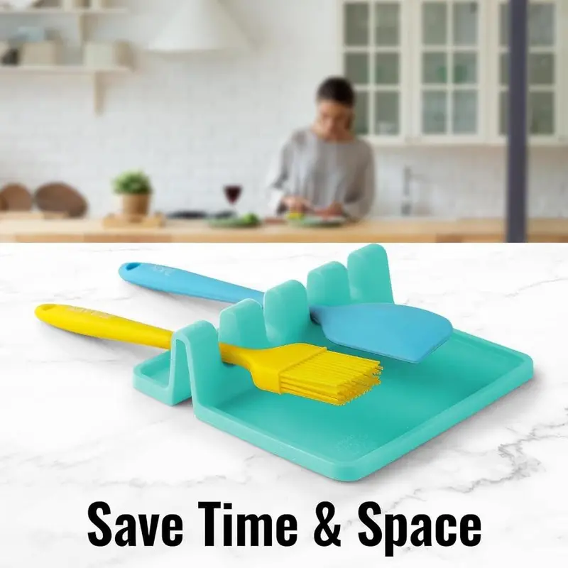 Silicone Cutlery Holder, 1 Set Kitchen Spoon Holder with Drip Pad, Heat-resistant Dishwasher Washable Kitchen Utensil Holder for Home Dining Room Barbecue 6