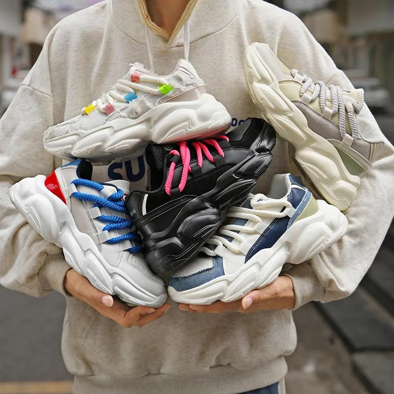 Anpassa Dammode Läder Sport Promenader Sneakers Chunky Höjd Ökad Hiss Fritidslöpare Skor för män Tränare Träning_voghion.com
