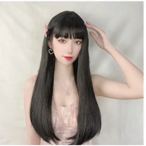 Wig Wanita Rambut Palsu Model Panjang Lurus Poni 036