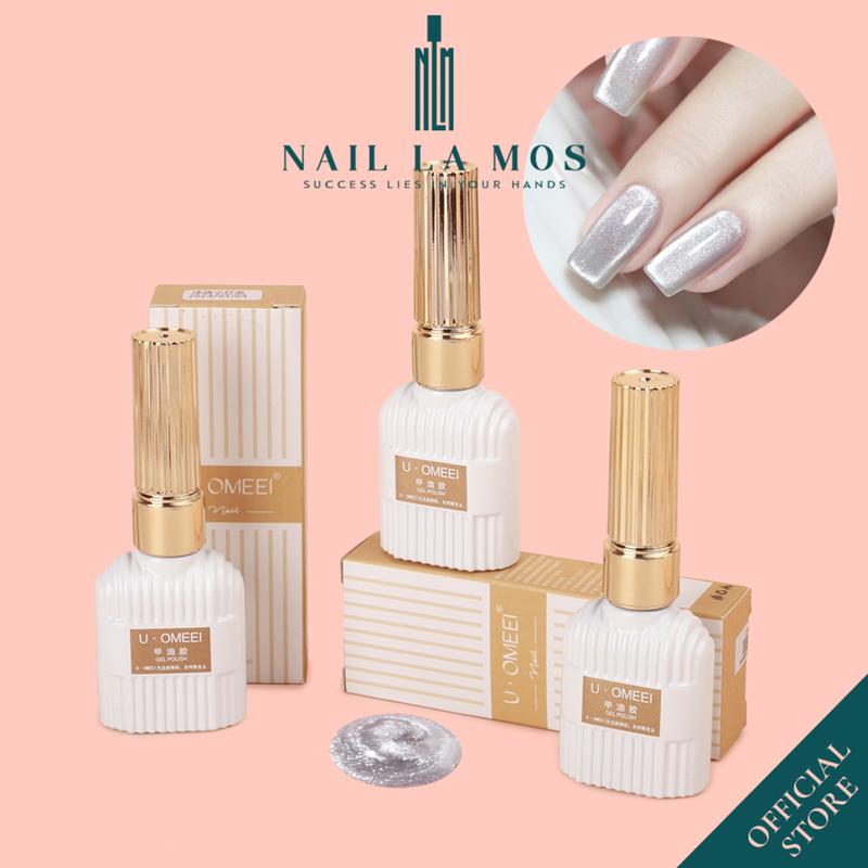Sơn gel mắt mèo ánh trăng cực quang U.OMEEI 15ml - Sơn móng tay nhũ kim tuyến U Omeei nail trắng bạc sáng mịn