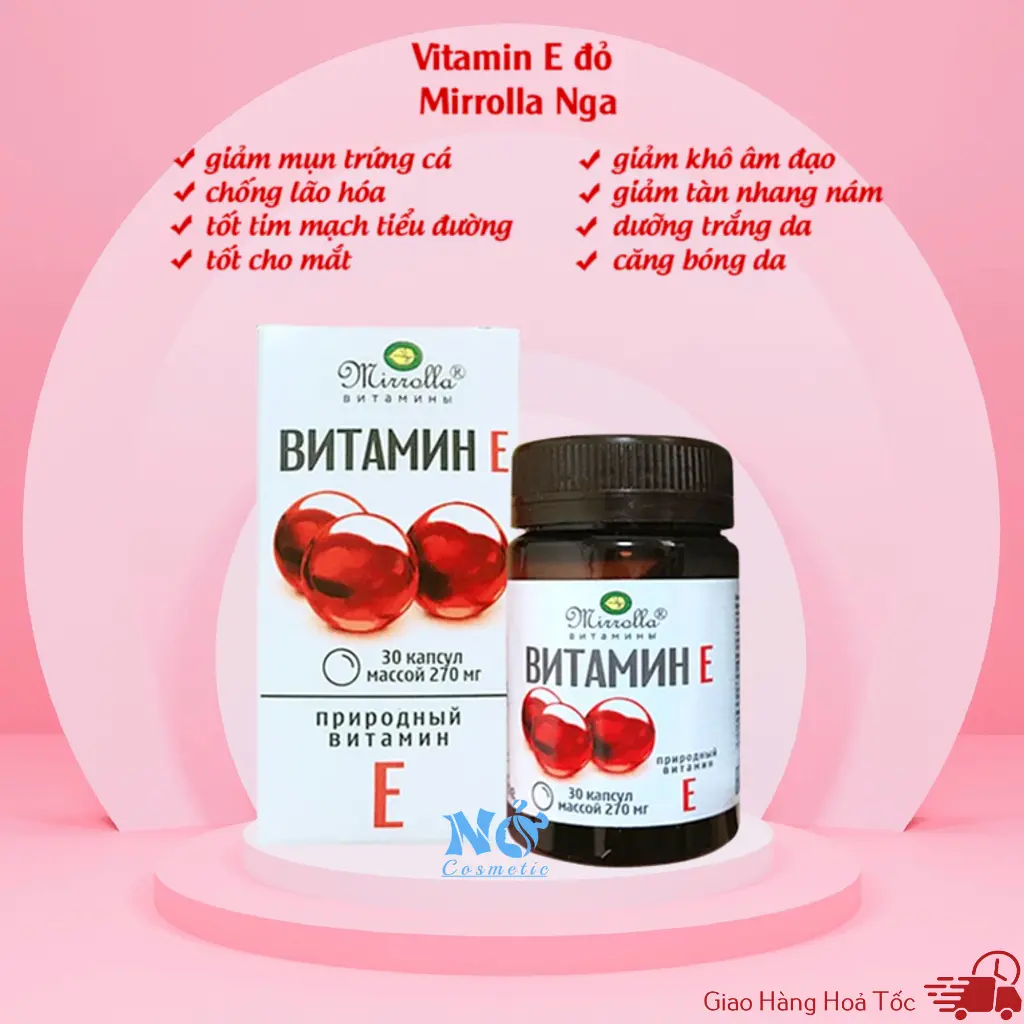Viên Uống bổ sung Vitamin E Đỏ Giúp Đẹp Da Mirrolla- Nga ( 30 viên - hộp nhựa)