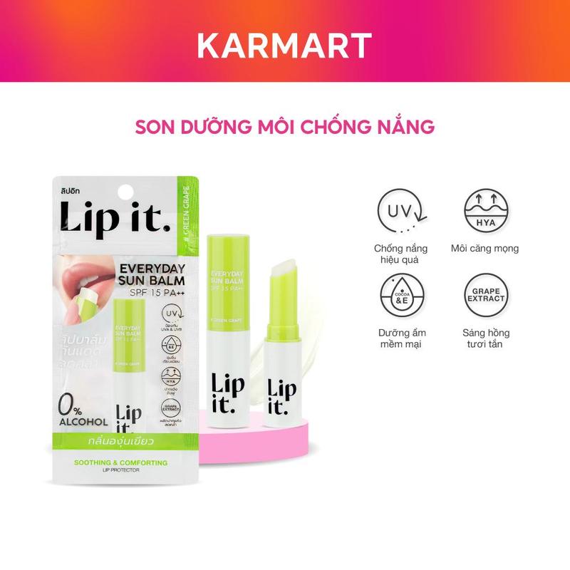  Son Dưỡng Môi Chống Nắng LIP IT Everyday Sun Balm SPF15 PA++ # Green Grape 3g 