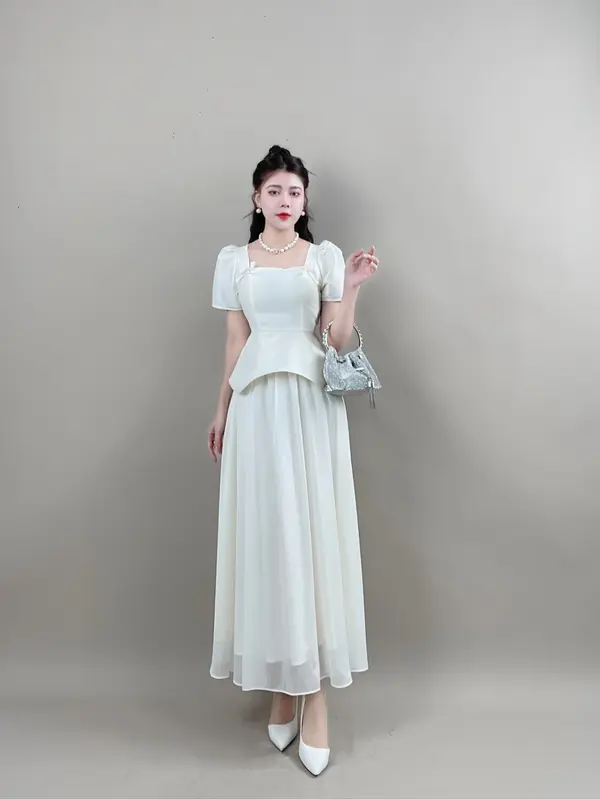 Váy Thiết Kế VQLADY D30 Nữ  Đầm thiết kế phù hợp đi chơi và đi dự tiệc Dress Women Voi Voan Kem 1