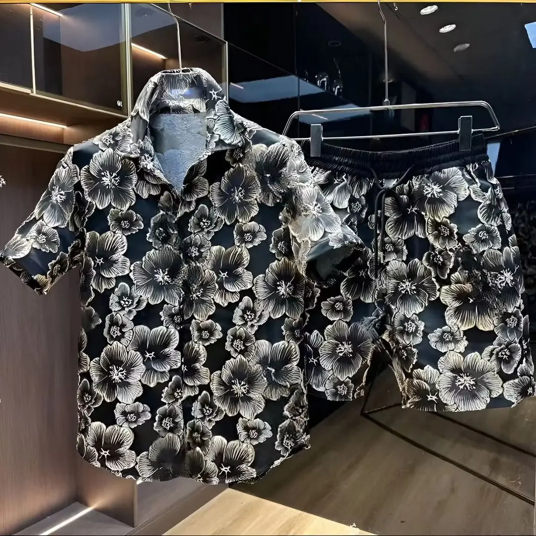 Bộ Áo Sơ Mi Và Quần Đùi Phong Cách Dân Tộc, Dập Nổi Và Mạ Vàng, Thiết Kế Hoa, Ngắn Tay, Dáng Rộng Vừa Vặn, Ruoshuai, Dành Cho Nam Giới, Bộ Hai Mảnh, Thích Hợp Cho Mùa Hè, 1813 Bộ Sưu Tập