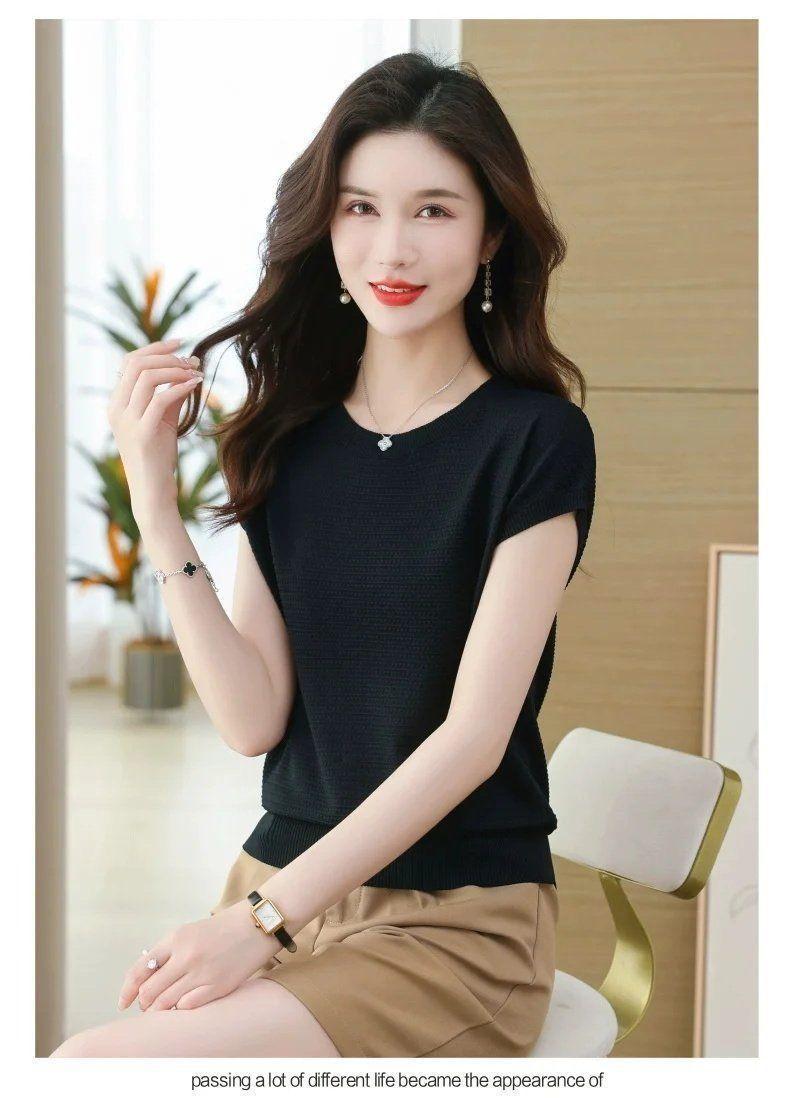 Product Introduction of Áo Cánh Dệt Kim, Dành Cho Phụ Nữ, ngắn Tay Áo, Áo Cánh Dơi, Áo Phông Nữ Dệt Kim, Cao Cấp, Làm Bằng Lụa Lạnh, Thích Hợp Cho Mùa Hè, Áo Thường Ngày Đồ Len Mỏng 11