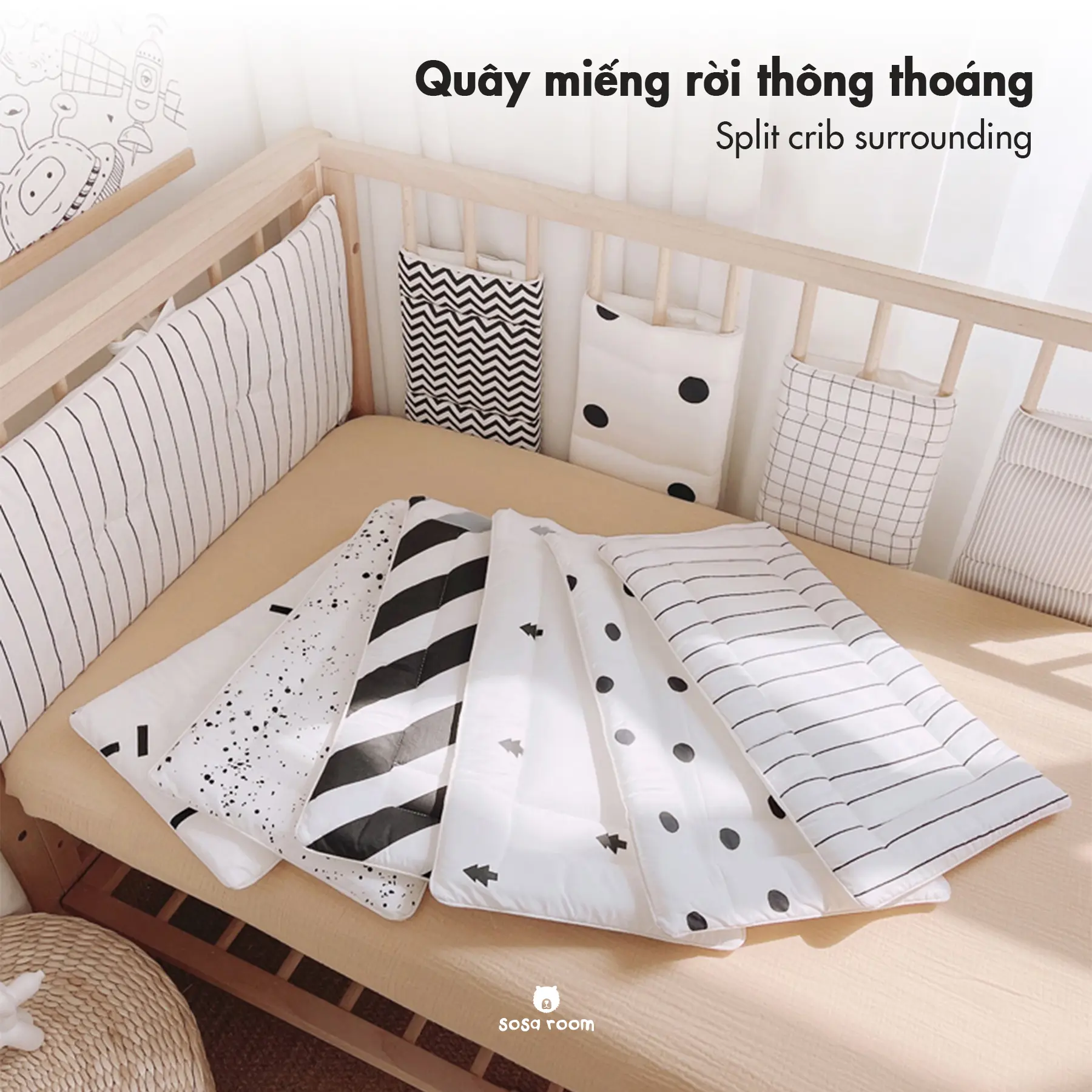 [8 mẫu] Quây cũi miếng rời thông thoáng, chống va đập cho bé, trần bông hữu cơ