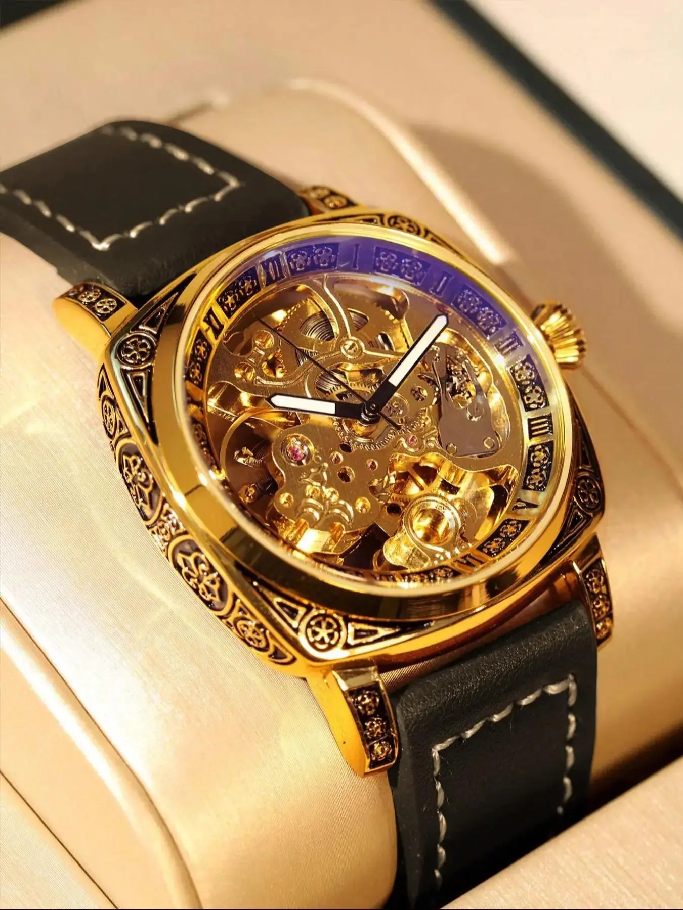 Men's Vintage Business Hollow Out Dial Mechanical Watch for Gift, Fashion Watch for Party, Daily Clothing Decor, Trendy All-match & Exquisite Watch for Gift with Box