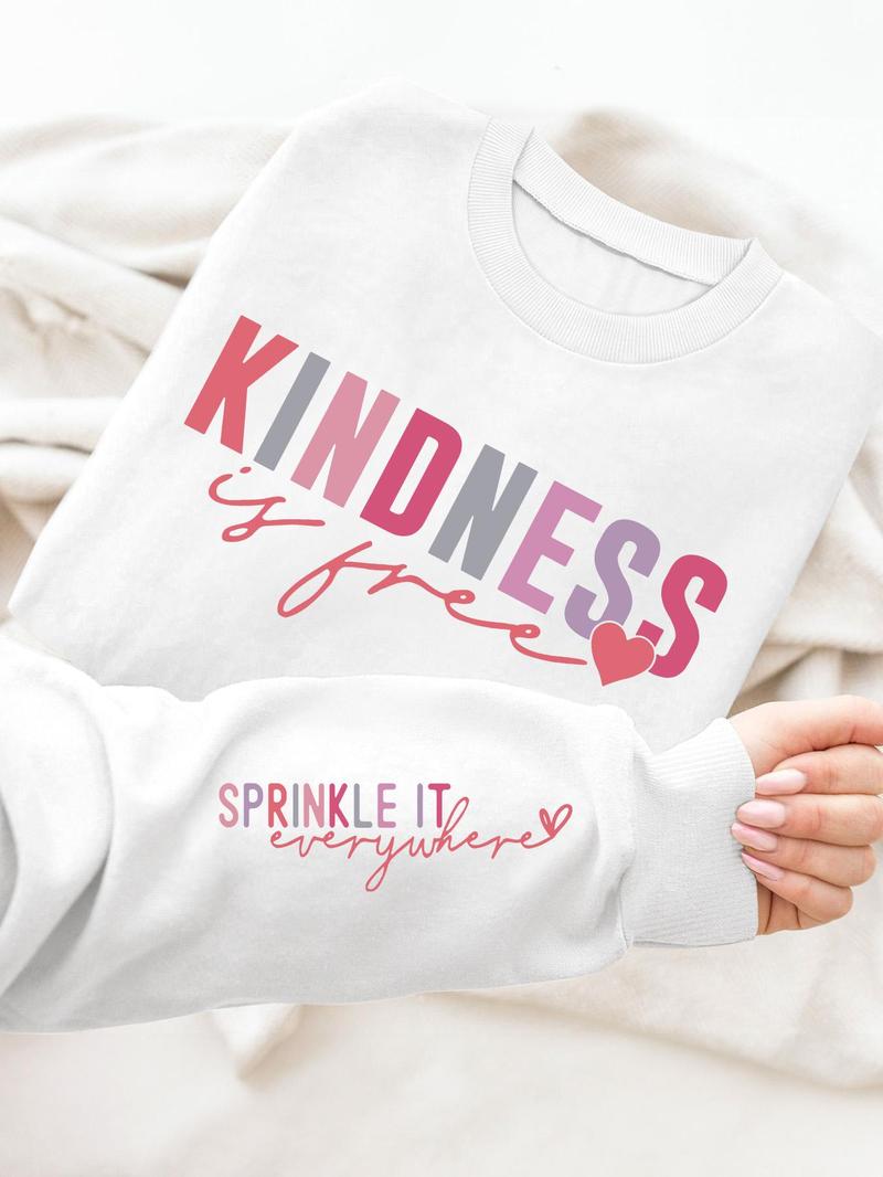 Product Introduction of Women's Heart & Letter Print Drop Shoulder Sweatshirt, Casual Long Sleeve Round Neck Pullover for Fall & Winter, Women's Clothes for Daily Wear 6