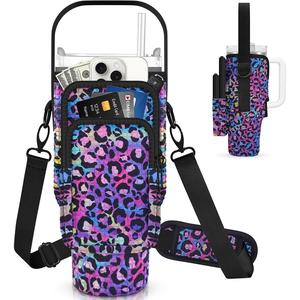 Leopard Pattern Water Bottle Holder with Phone Pocket, Adjustable Shoulder Strap & Handheld Strap Water Bottle Carrier Bag, Sports & Outdoor Accessories