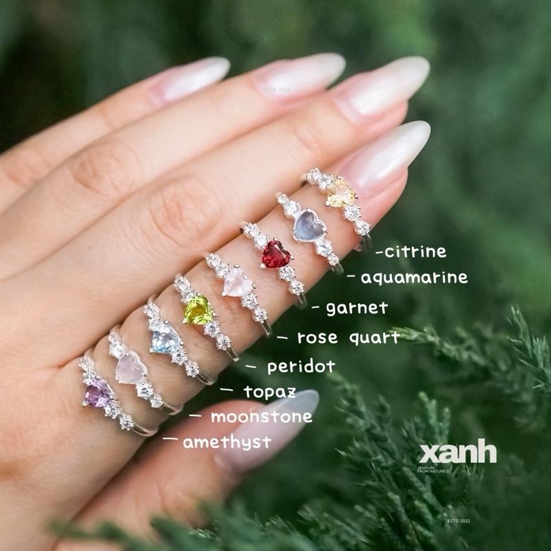 Nhẫn bạc trái tim đá thiên nhiên phong thuỷ ngũ hành may mắn thanh lịch  - Xanh Jewelry Rose quartz Citrine Topaz Peridot Amethyst Garnet nhẫn  mệnh  mộc nhẫn  topaz