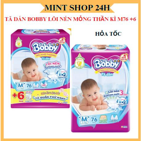 [HỎA TỐC] Tã dán Bobby lõi nén gạo non mới cotton-soft mỏng thần kì M 76+6/m76 không cộng