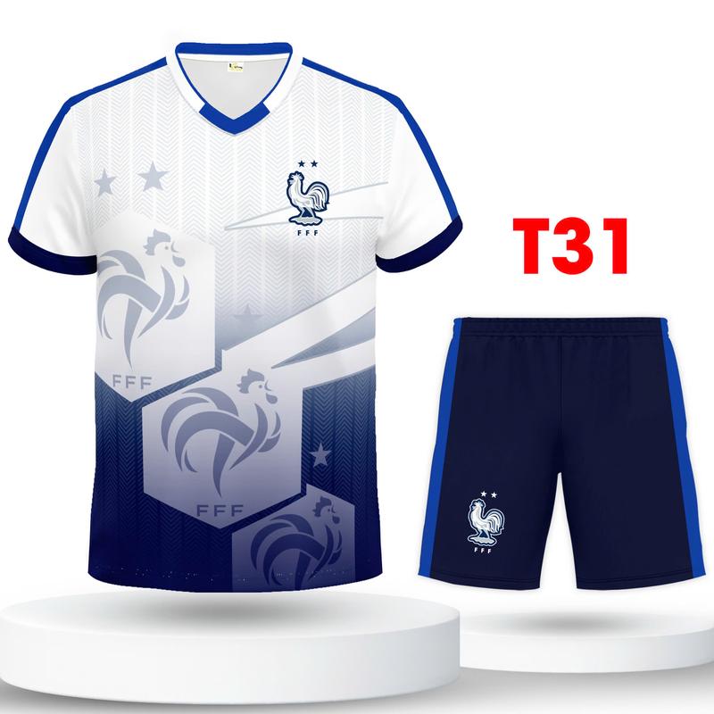 Bộ quần áo bóng đá, đồ đá banh PHÁP thun lạnh cao cấp logo thêu Top Sport