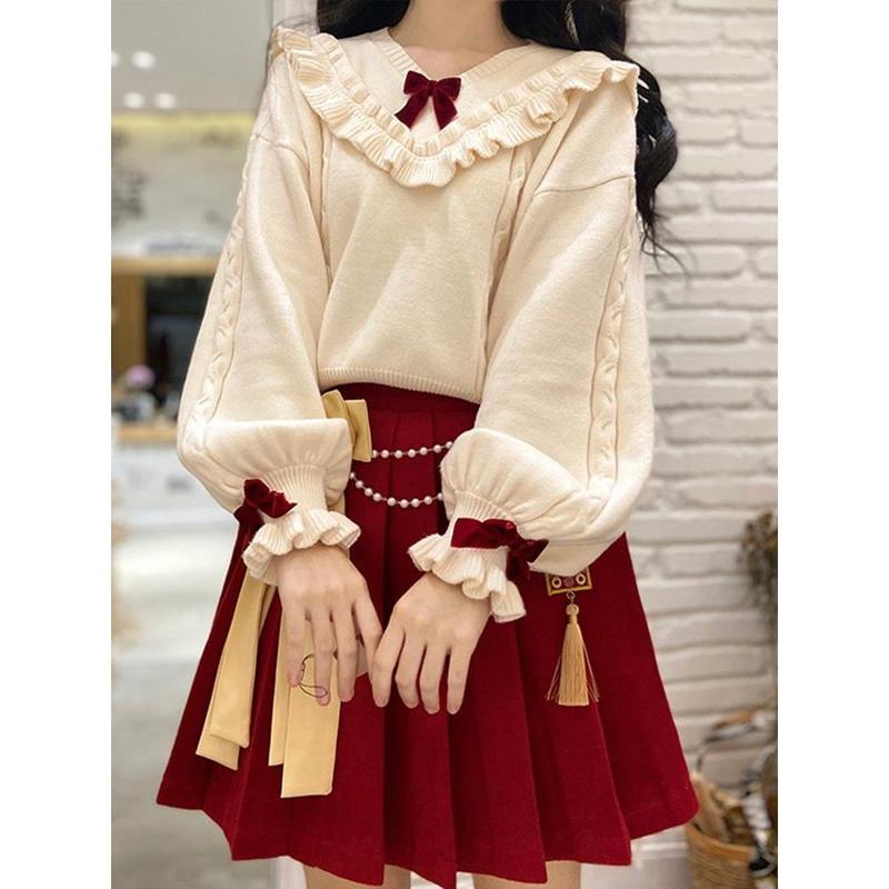 Quần Áo Nữ, Ngoại Cỡ, Bộ Đồ Mùa Xuân, Dáng Rộng Vừa Vặn, Sweater Năm Sinh Màu Đỏ, Váy Xếp Ly, Bộ Hai Mảnh, Cho Nữ, Hàng Mới Về Năm 2024 Women Top Jacket 7