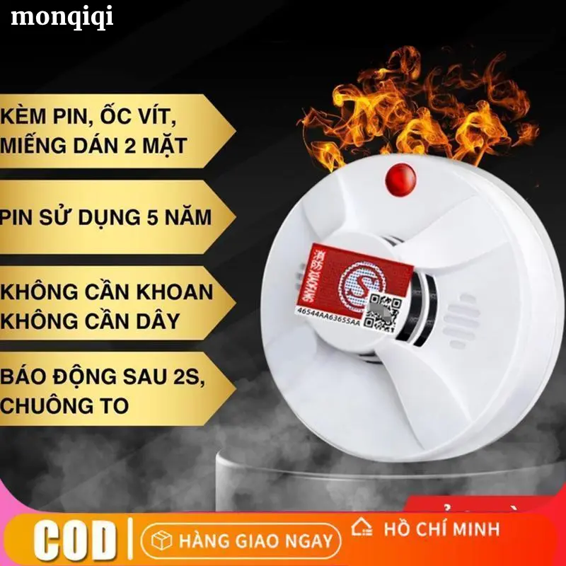 còi báo cháy tự động Chuông báo cháy báo khói không dây ,báo cháy tự động cảm biến khói dùng pin độ nhạy cao,còi báo cháy độc lập 0