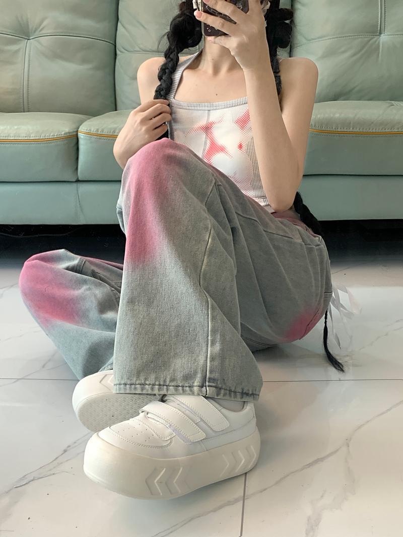 Product Introduction of Real shot!! Women's Jeans Summer Niche Design Retro Loose Slimming Versatile Floor-Length Pants 11