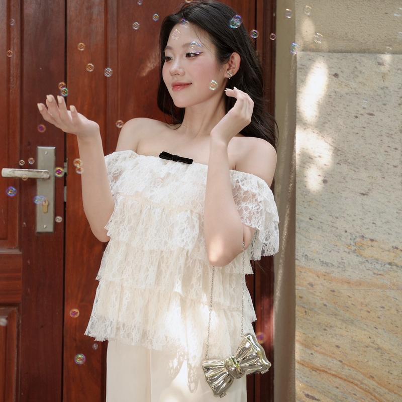 Junie Top - Áo trễ vai ren nhiều tầng , màu be  Nữ Women
