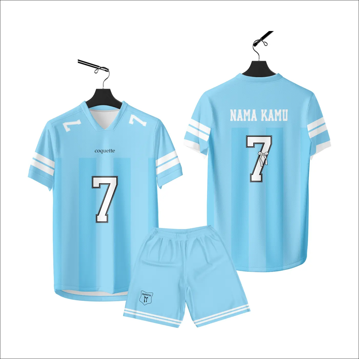 JERSEY COQUETTE RIBBON KEREN KOREAN BIRU PUTIH FUTSAL / VOLY / TENIS PREMIUM GRATIS NAMA DAN NOMOR Sport Baju