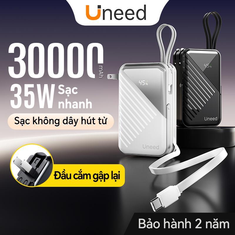 Uneed 30000mAh pin dự phòng sạc không dây   có kèm theo đầu cắm AC sạc nhanh pin dung lượng lớn có sẵn dây sạc nhiều điện thoại 5 đầu sạc bảo hành 2 năm bộ sạc nhanh Dành cho iPhone 17