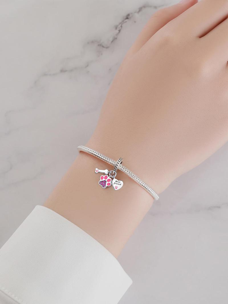 Product Introduction of 925 Sterling Silver Cute Paw Design Heart Charm, Paw Design Heart Charm for DIY Bracelet & Necklace, Fashion Jewelry Accessories for Women & Girls 4