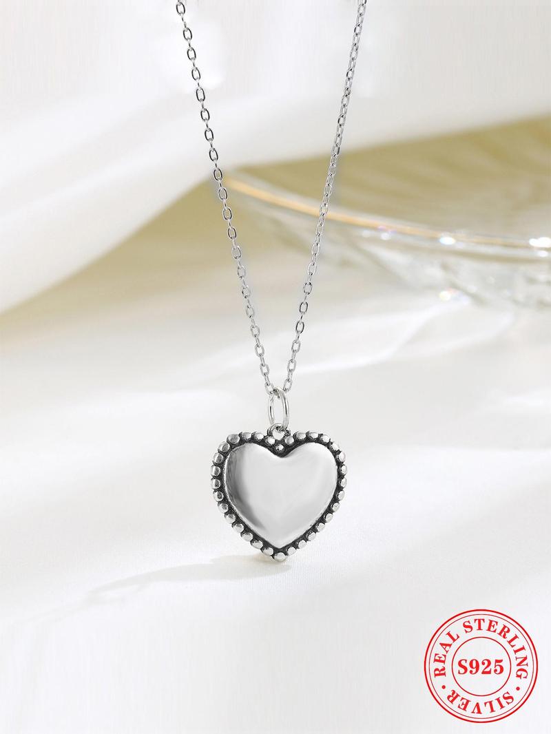 Product Introduction of 925 Sterling Silver Vintage Heart Shaped Pendant Necklace for Women, Fashion Jewelry for Party, Daily Decor, Trendy All-match & Exquisite Jewelry for Birthday Gift 0