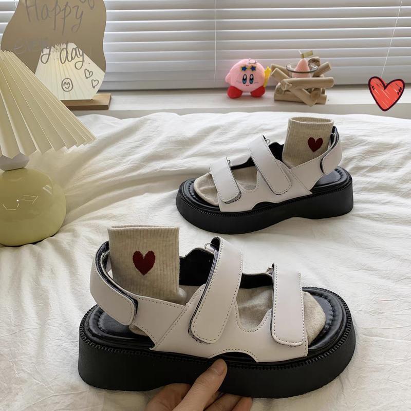 Dép Sandal nữ QUAIDAN Màu đen/trắng quai hậu đi học đi chơi quai ngang DéP Shoes GiàY Hoa Quai Chéo