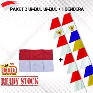 Bendera  Umbul Gergaji Paket 2 + 1 Bendera indonesia Dekorasi Luar ruangan Biru Hijau Kuning Putih