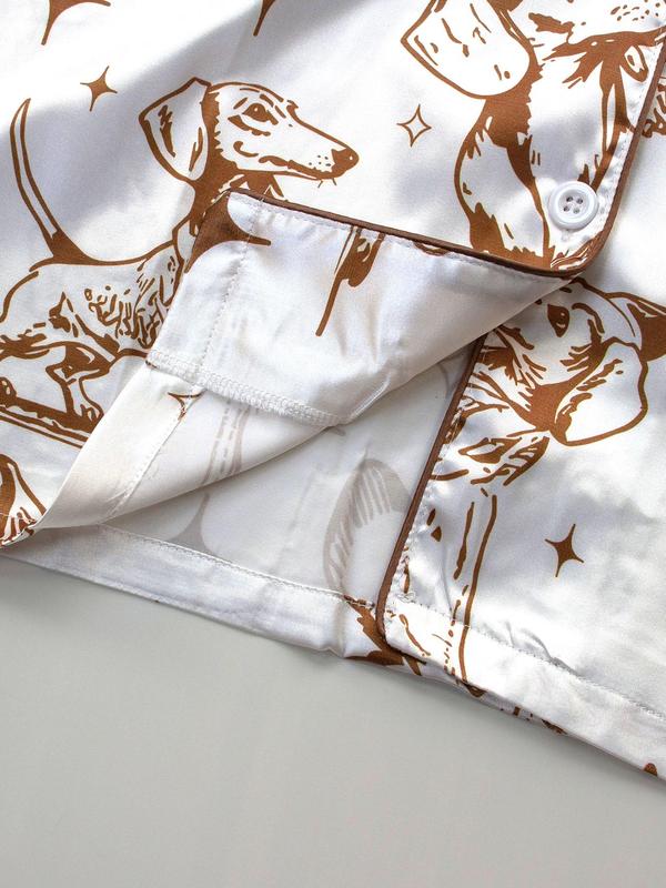 Women's All Over Dog Print Pyjama Two-piece Set, Casual Comfy Short Sleeve Shirt & Shorts PJ Set, Ladies Summer Sleepwear, Loungewear 8