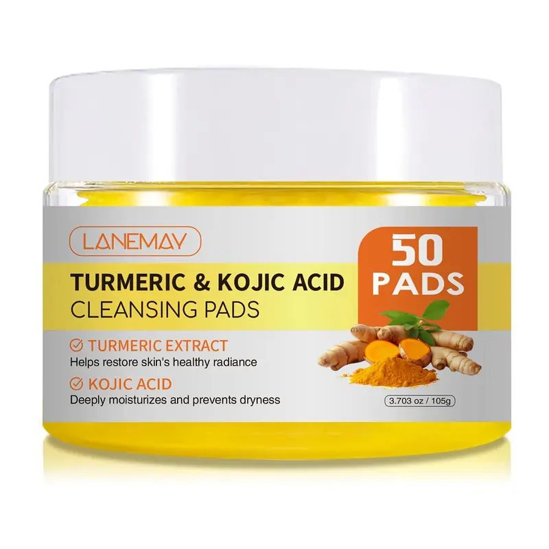 Turmeric & Kojic Acid Face Cleansing Pads, 50pcs/box Deep Moisturizing Facial Cleansing Pads, Gentle Facial Cleanser for Sensitive Skin 5