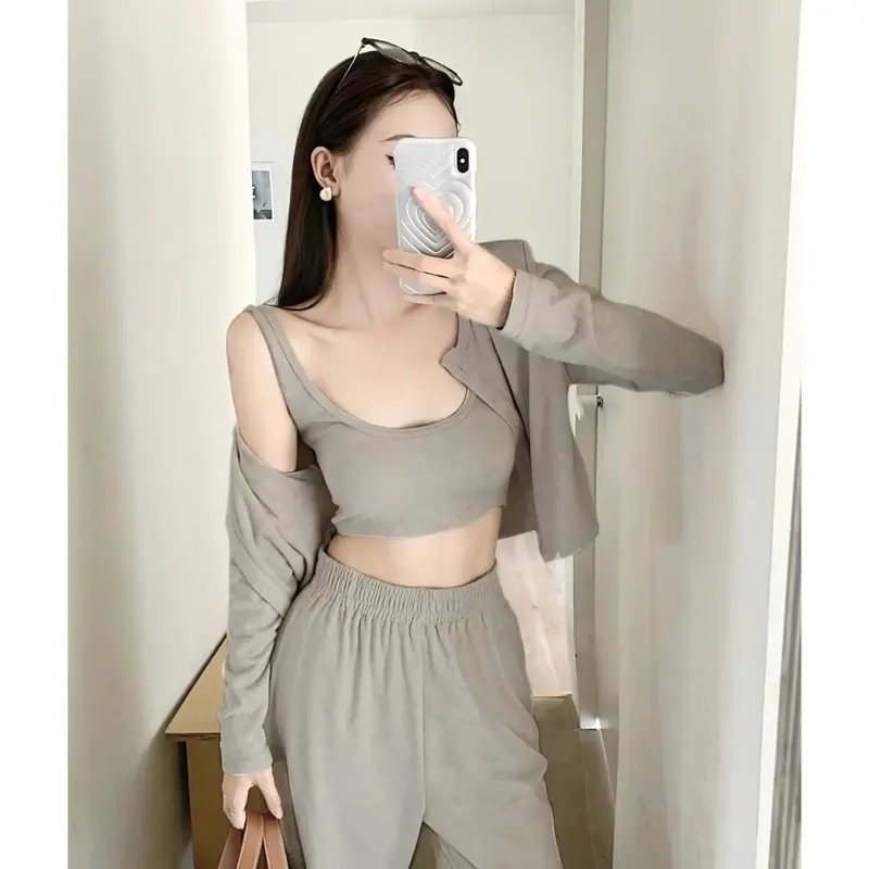 Sét Bộ Len Nữ 3 Món Gồm Áo 3 Lỗ + ÁO Cardigan + Quần Suông Top Women 6