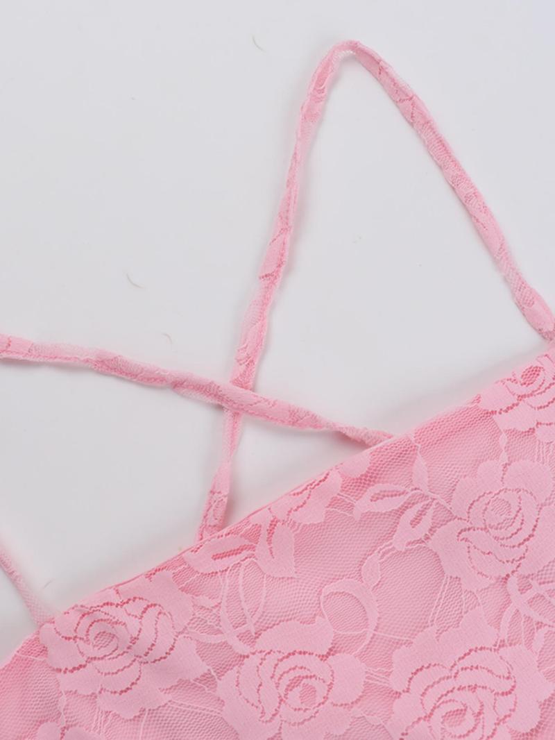 Product Introduction of Women's Plain Criss Cross Tie Back Sheer Lace Crop Cami Top, Y2k Fashion Casual Spaghetti Strap Backless Top for Daily Outdoor Wear, Women Clothing for Fall & Winter Valentine's Day, gift 6
