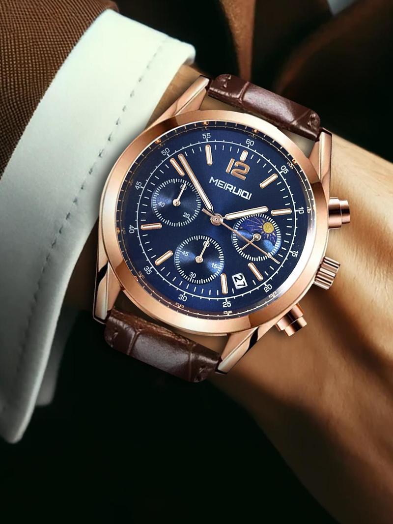 Product Introduction of Men's Business Fashion Round Dial Quartz Watch, Fashion Watch with Luminous Calendar for Party, Daily Clothing Decor, Trendy All-match & Exquisite Watch for Gift 6