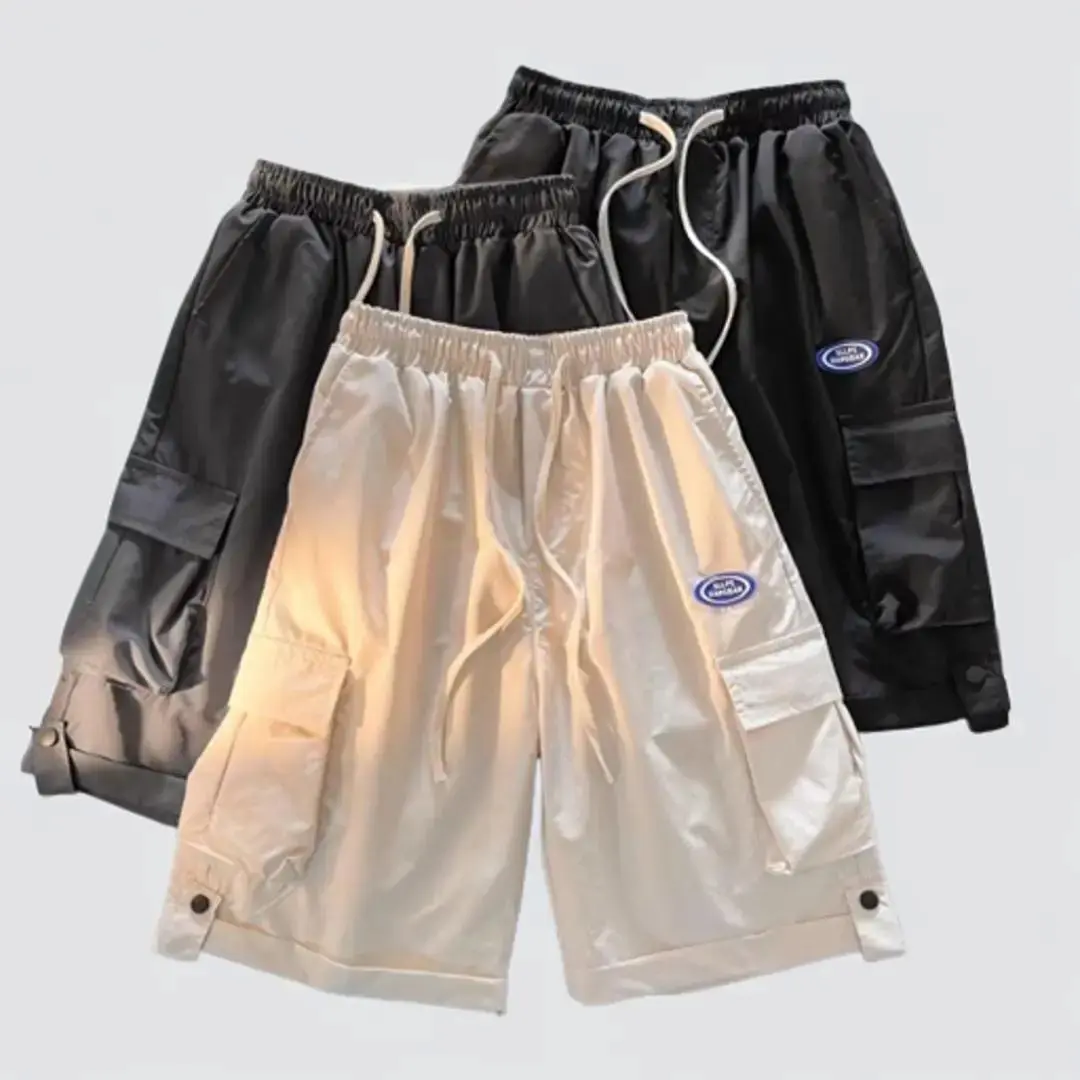Quần đùi hộp logo tròn xanh, chất kaki mềm, unisex Nam Menswear