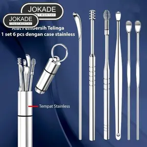 Alat Pembersih Telinga Isi 6 + Wadah / Korek Kuping 6in1 Stainless Steel ear wax cleaner Kotoran Removal