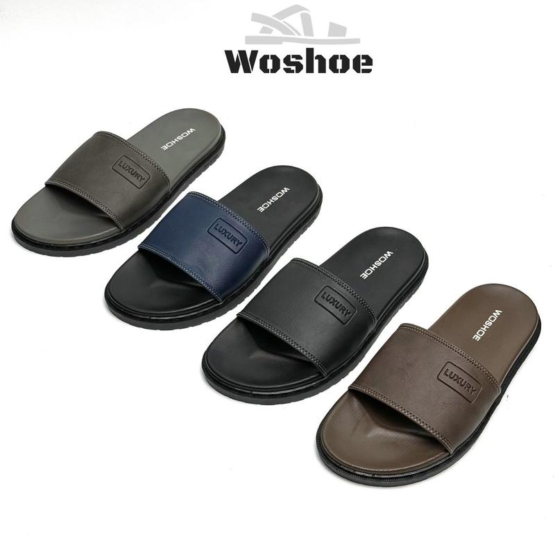   Trợ Giá 159.k  Khâu Dấu Chỉ Dép Chống Nhăn Luxury Quai Ngang WOSHOE Dép Lê Nam Cao Cấp Khâu đế - Khâu quai Slipper Đế Bằng 