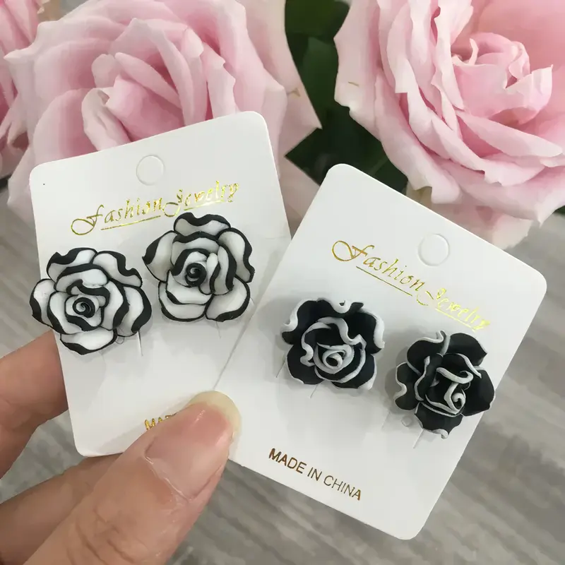 Anting Hijab Strip Rose Bunga Mawar Stud Earring Gaya Korea Putih Wanita Resin 0