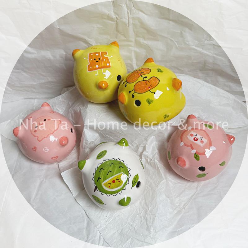 Ống heo MINI LỖ TRÒN NHÉT TIỀN, heo đất MINI bằng sứ nhét NHẪN VÀNG 1 chỉ đựng tiết kiệm, làm quà tặng, trang trí, decor nhà cửa Ống Tiết Kiệm