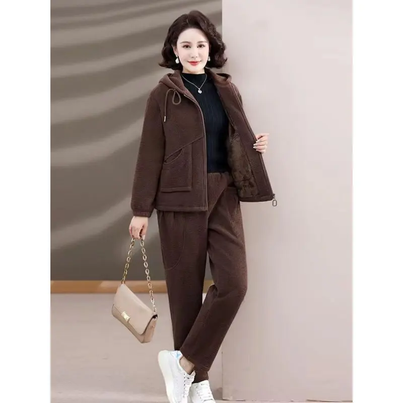 Trang Phục Quần Áo Thể Thao, Phong Cách Thường Ngày Dày Dặn, Áo, Dành Cho Phụ Nữ TRUNG NIÊN Và Cao Tuổi, Áo Khoác Mới, Lót Lông Cừu, Thích Hợp Cho Mùa Thu, 2024 2